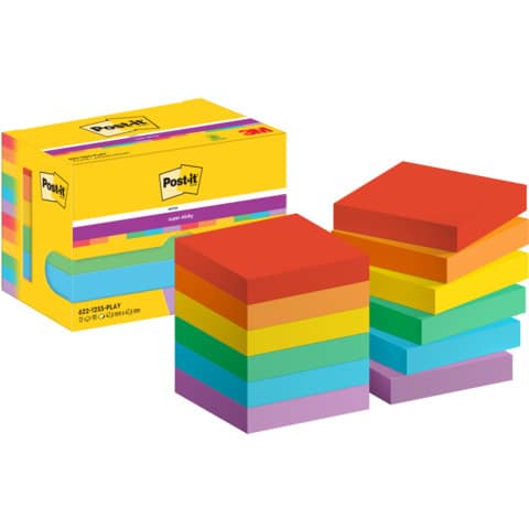 Foglietti Post-it® Super Sticky Playful conf. 12 blocchetti da 90 ff - 47,6x47,6 mm - 622-12SS-PLAY